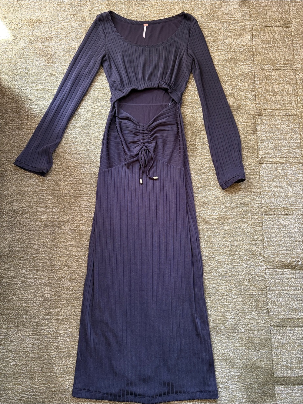 Free People Long Sleeve Ribbed Cutout Maxi Dress in Black